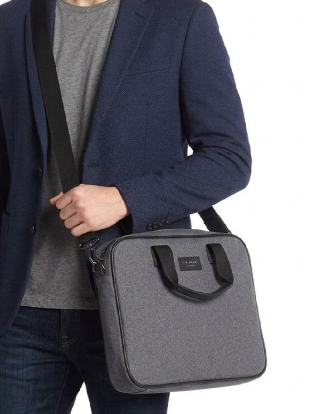 Ted Baker London Seter Gray Document Bag Briefcase Laptop Messenger Crossbody OS